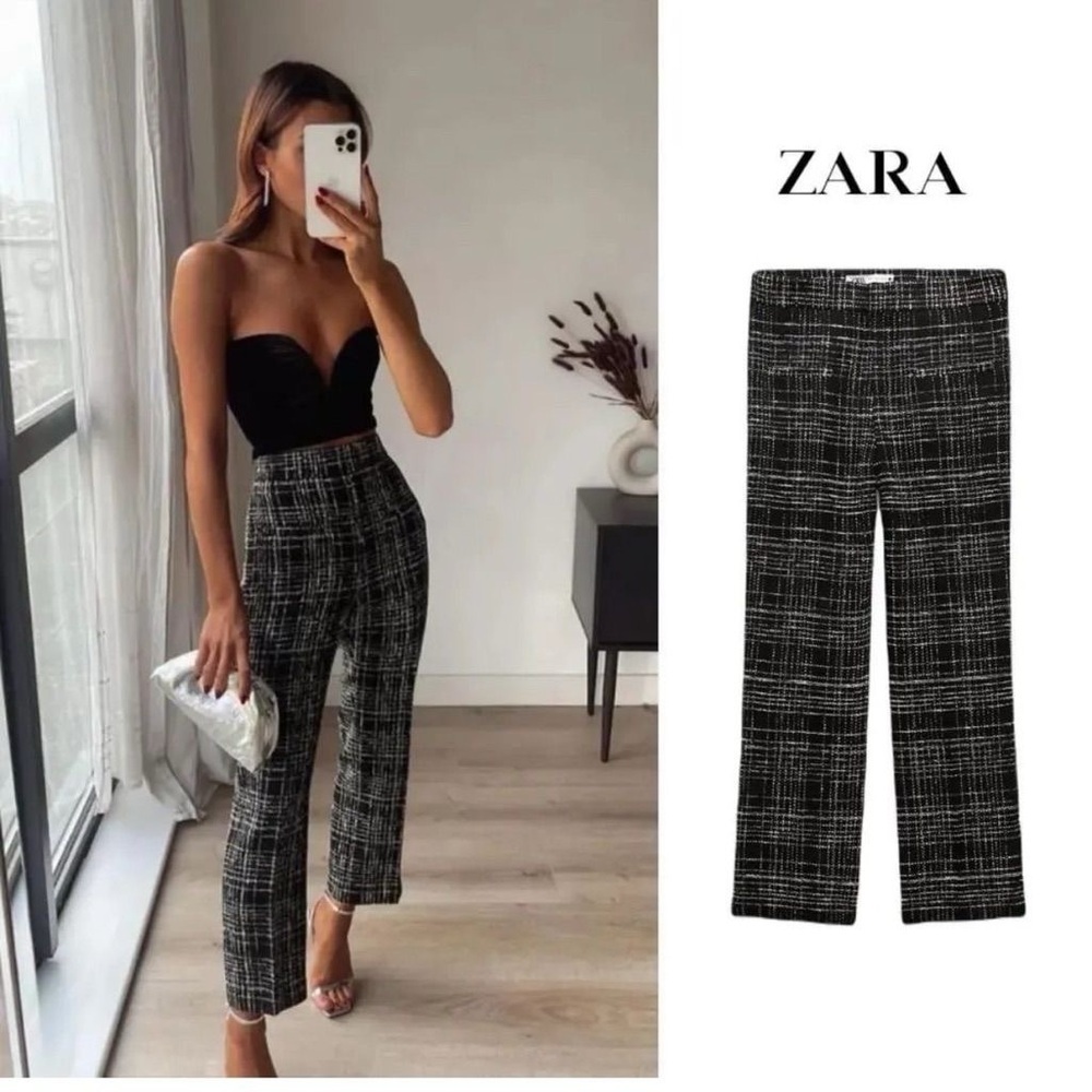 Zara Women’s Tweed Textured Weave High Waisted Pants Trousers 7149/253
